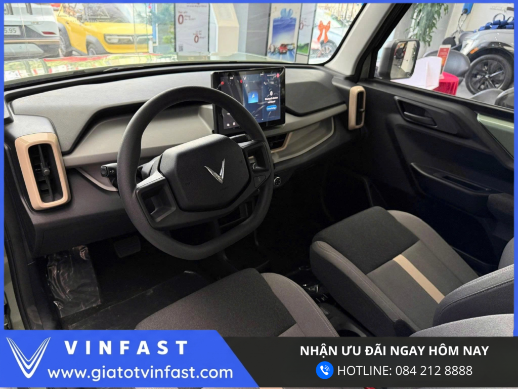 Nội thất VinFast VF 3 thiết kế tối giản màn hình trung tâm tiện nghi cơ bản phù hợp xe điện đô thị