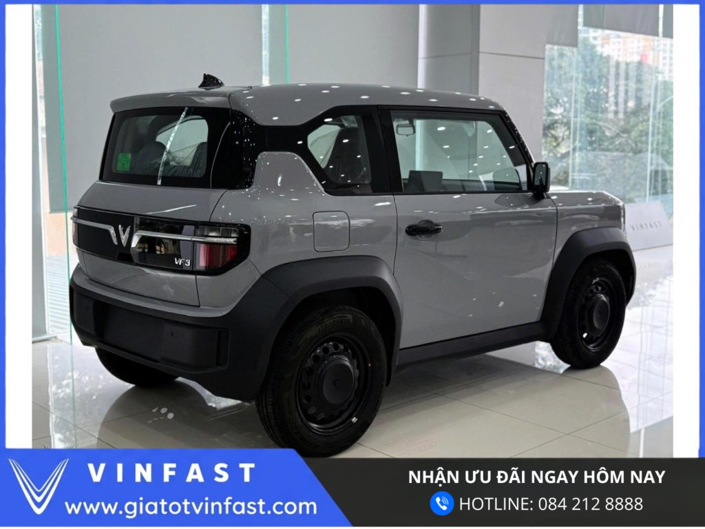 Đuôi xe VinFast VF 3 mini SUV điện thiết kế vuông vức cụm đèn hậu hiện đại nhỏ gọn