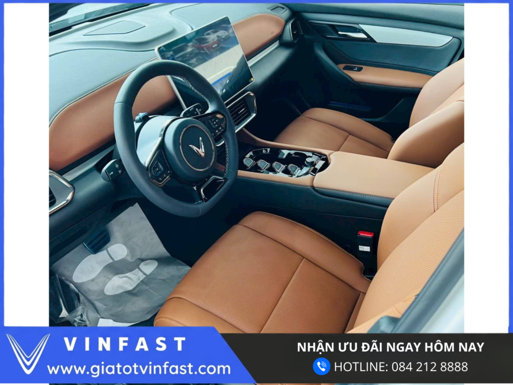 Ghế da VinFast VF8 SUV điện bọc da vegan cao cấp, tích hợp sưởi và thông gió, thiết kế sang trọng