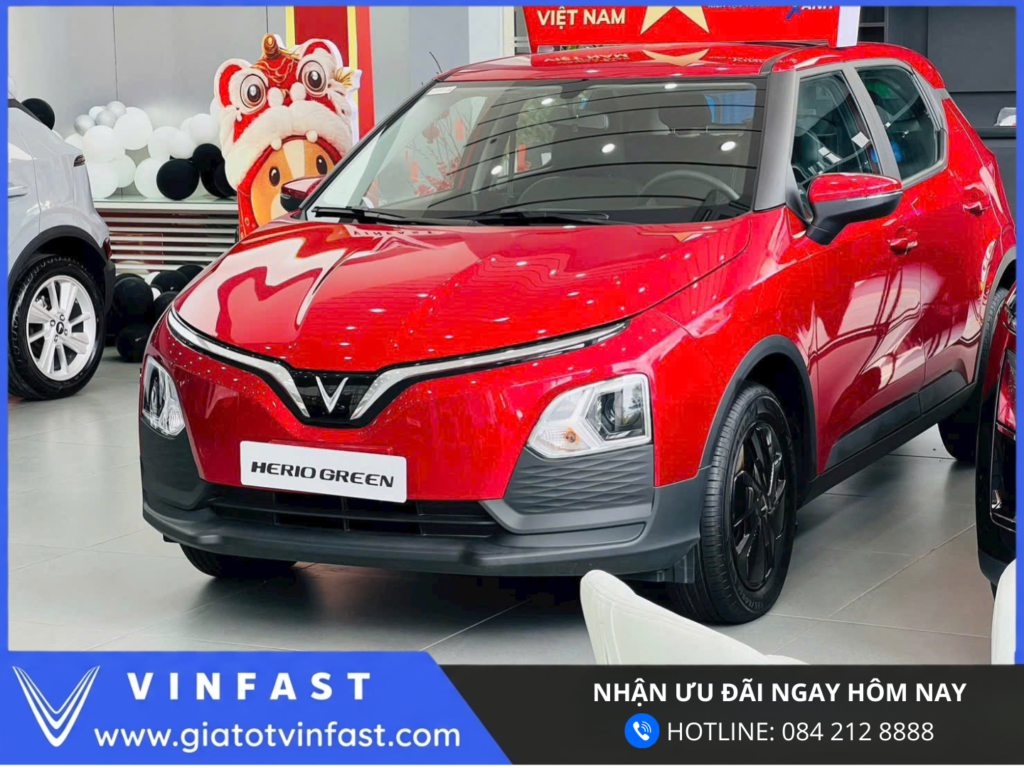 Đầu xe VinFast Herio Green thiết kế hiện đại trẻ trung xe điện dịch vụ, cụm đèn LED sắc nét và logo VinFast nổi bật