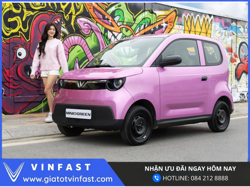 Ngoại thất VinFast Minio Green xe điện mini đô thị thiết kế nhỏ gọn hiện đại, đầu xe bo tròn thân thiện và tiết kiệm không gian