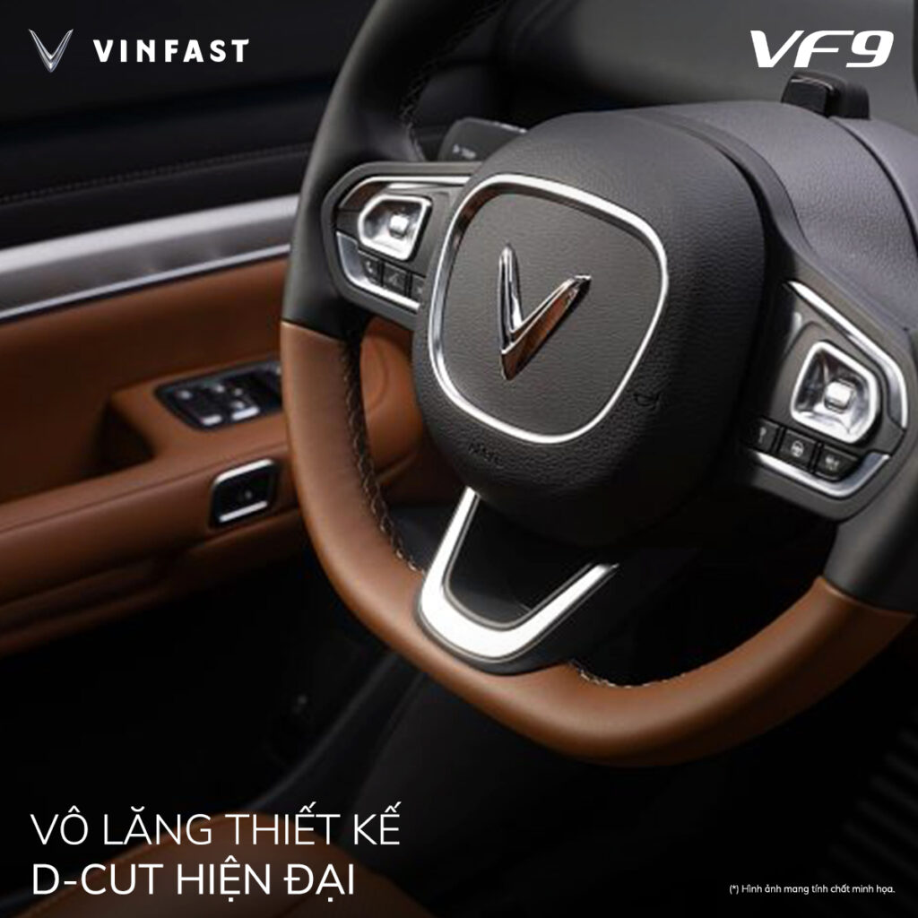 Vô lăng VinFast VF 9 D-cut thiết kế thể thao hiện đại